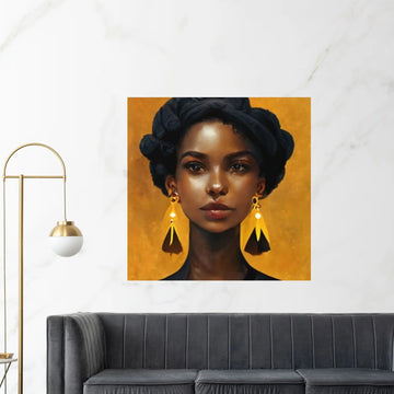 Black woman head flowers Canvas wall art,Black art, Black girl print, flower woman painting, Girl Flowers Poster - Y Canvas