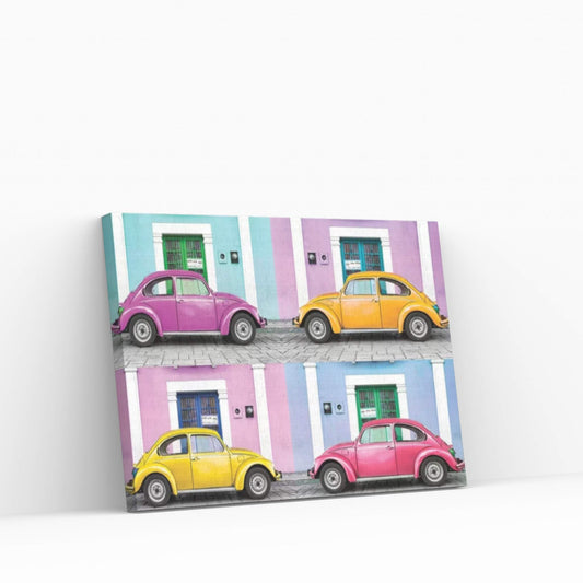 Four VW Beetle Cars II Canvas Wall Art - Y Canvas