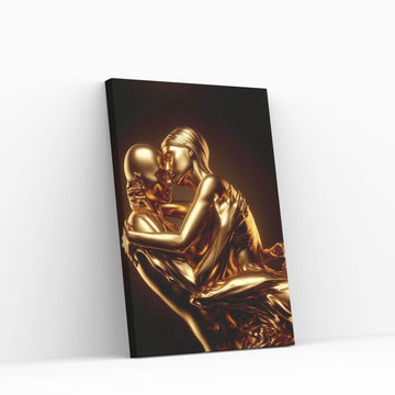 Metalic Gold Love Couple Canvas Wall Art - Y Canvas