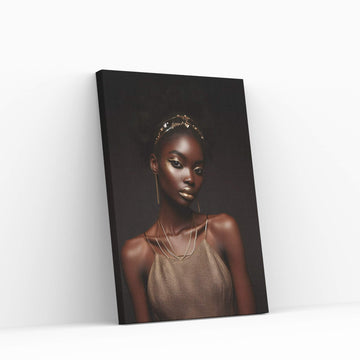 African Black Woman Gold Make-up Canvas Portrait Canvas Wall Art - Y Canvas