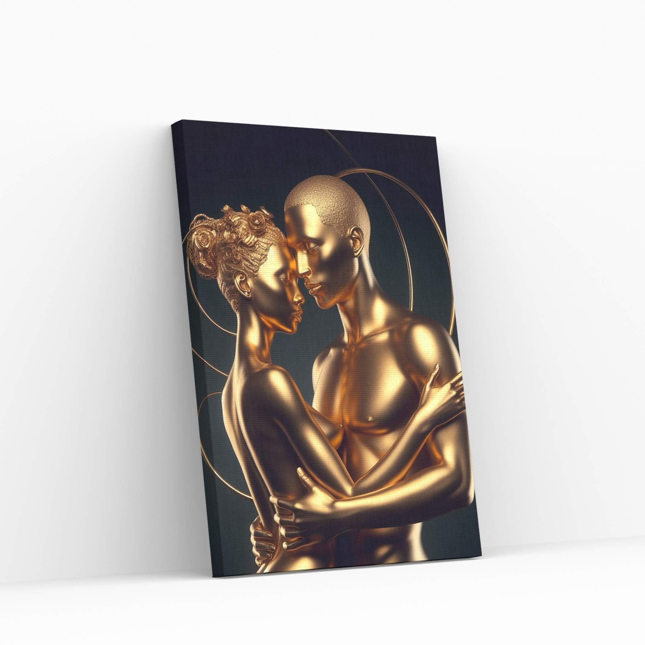 Metalic Gold Love Couple Canvas Wall Art - Y Canvas