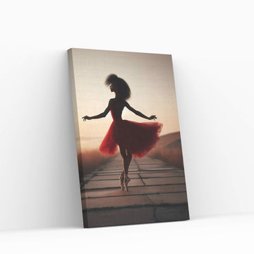 African Black Woman Ballerina in Red Dress Canvas Wall Art Home Decor - Y Canvas