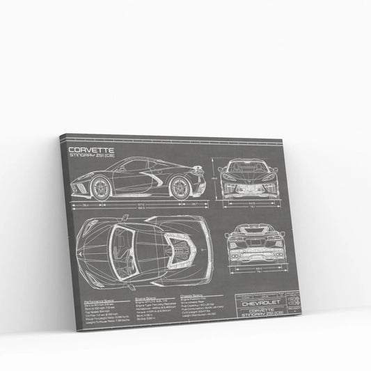 Corvette (C8) Stingray Black Canvas Wall Art - Y Canvas