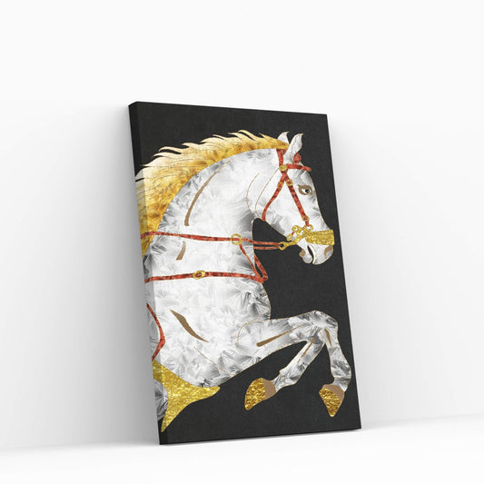 Abstract Modern White Horse with Golden Hair Canvas Wall Art - Y Canvas