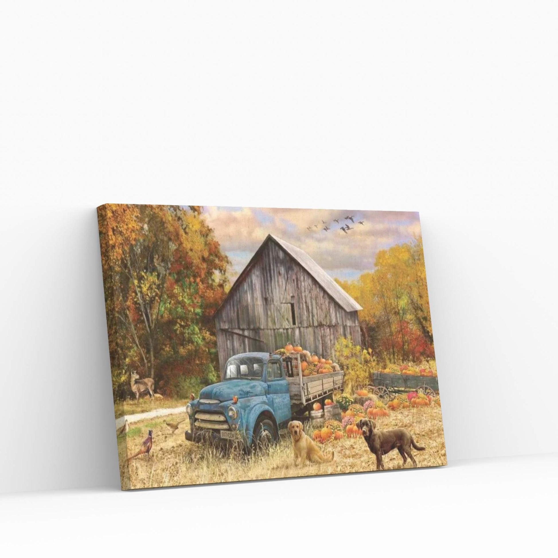 Fall Truck And Barn Canvas Wall Art - Y Canvas