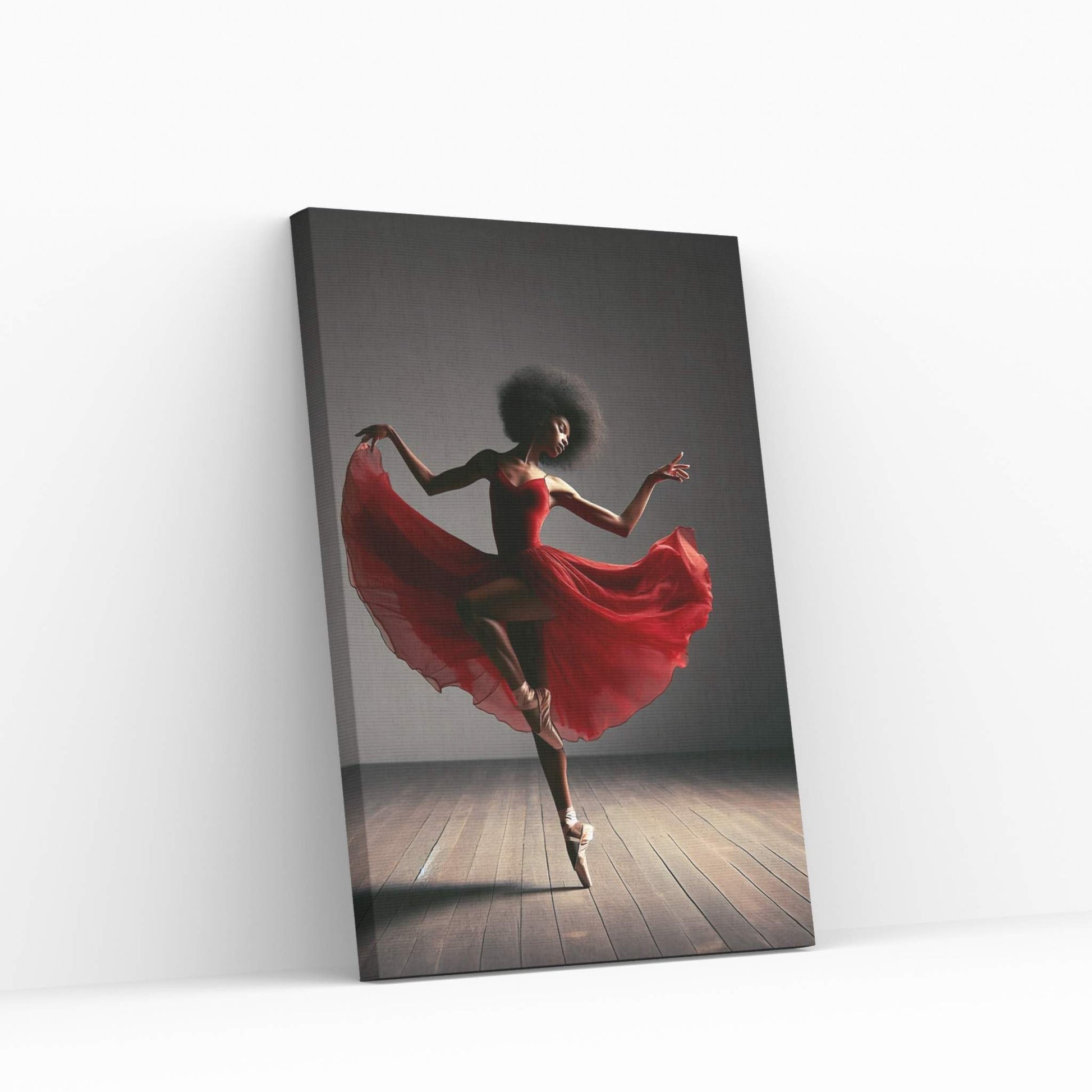 African Black Woman Ballerina in Red Dress Canvas Wall Art Home Decor - Y Canvas