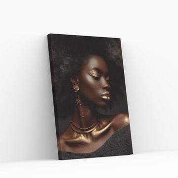 African Black Woman Gold Make-up Canvas Portrait Canvas Wall Art - Y Canvas