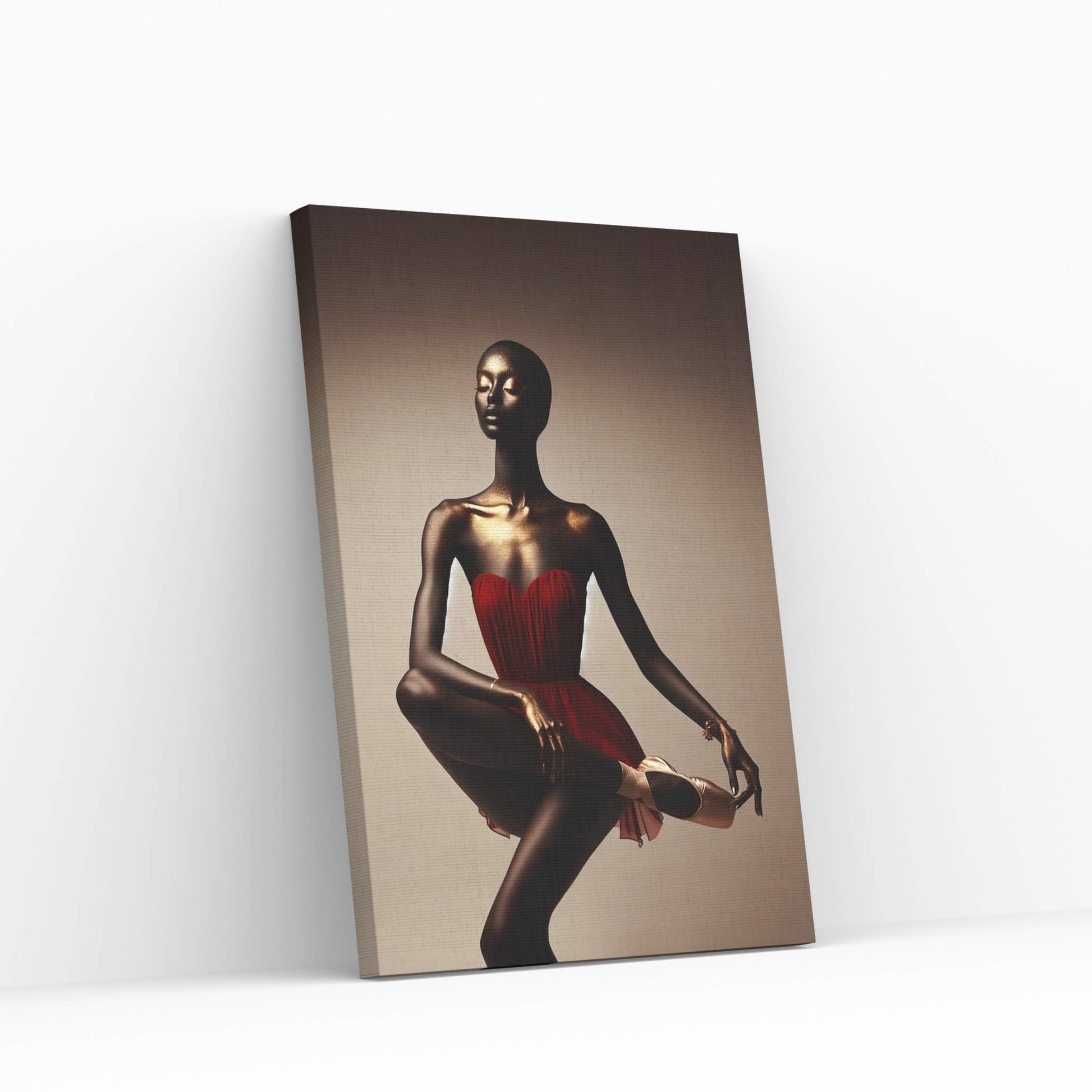 African Black Woman Ballerina in Red Dress Canvas Wall Art Home Decor - Y Canvas