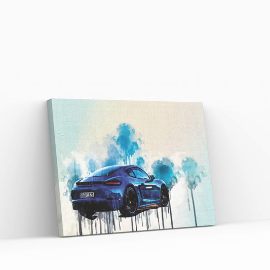 Porsche 718 Cayman Gts 2019 Rear View New Blue 718 Cayman Sports German Sports Cars Canvas Wall Art - Y Canvas