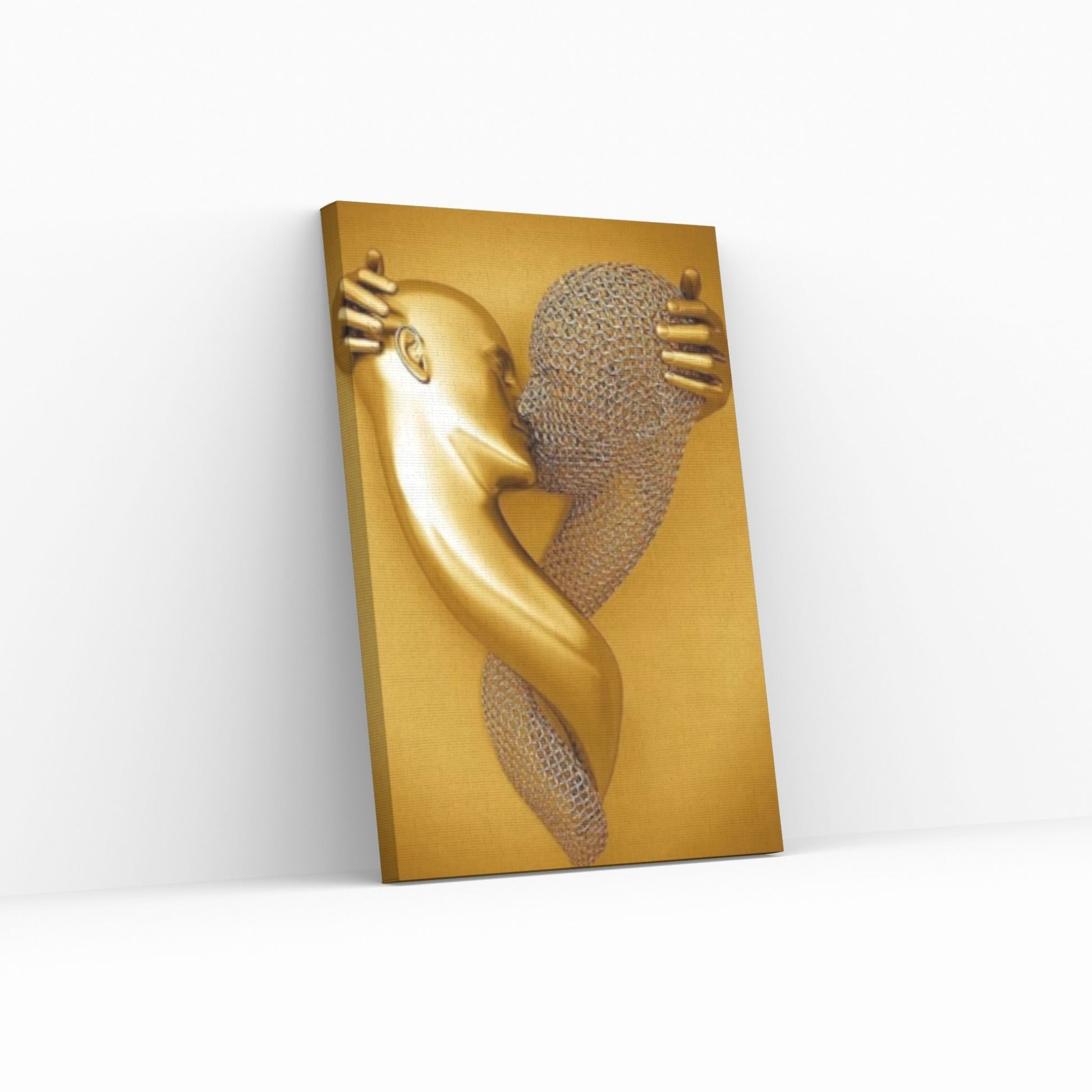 Couple Kissing Canvas Wall Art Gold Modern Stunning Wall Decor, Love heart Wall Art - Y Canvas