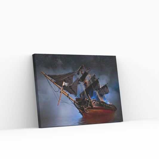 Large Dark Sea Pirates Ship Canvas Wall Art, Pirates Canvas Wall Print, Corsair on Sea Wall Hangings - Y Canvas