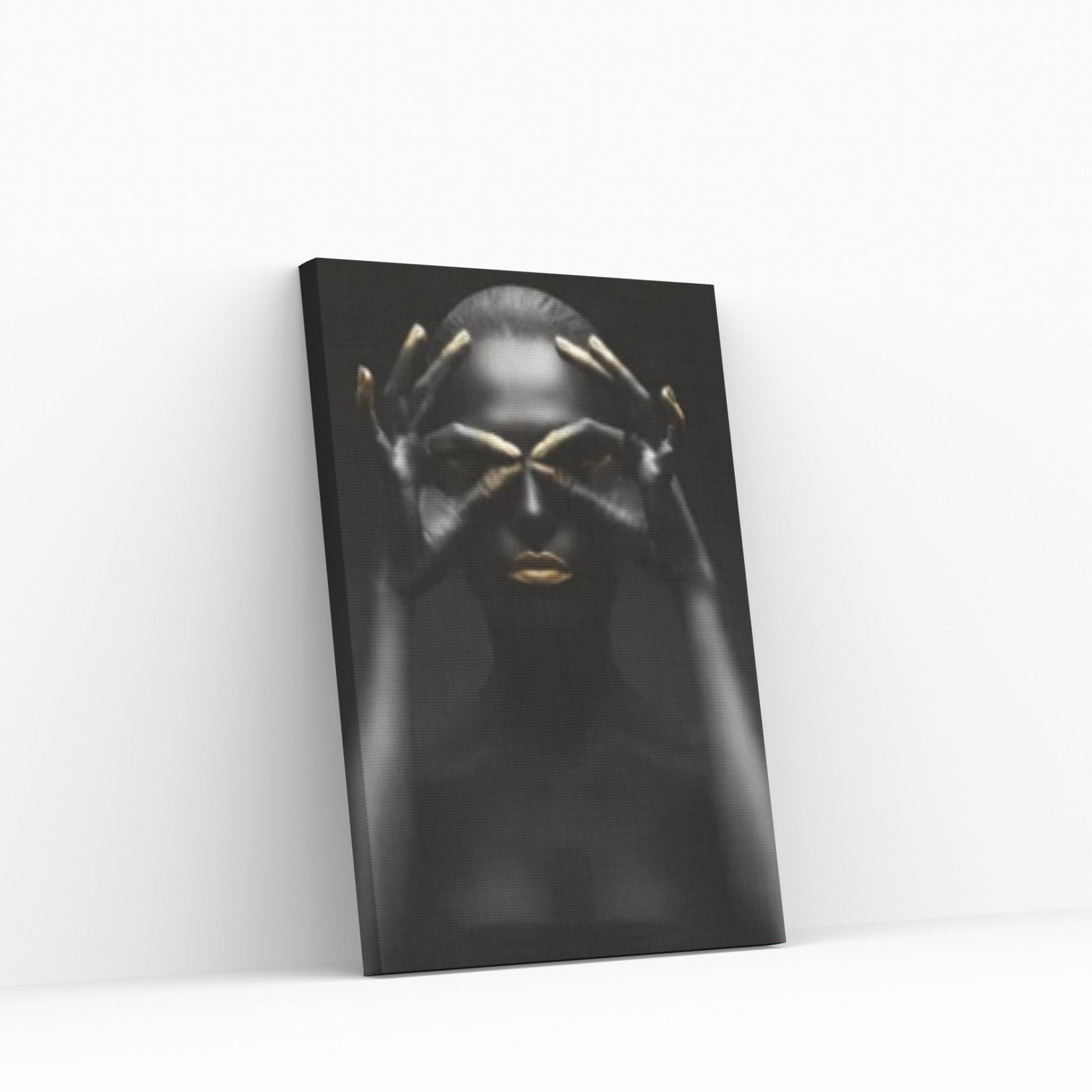 African Art Wall Decor, African Woman Makeup Wall Art, Abstract Canvas Art, Modern Gold Lips Wall Art - Y Canvas