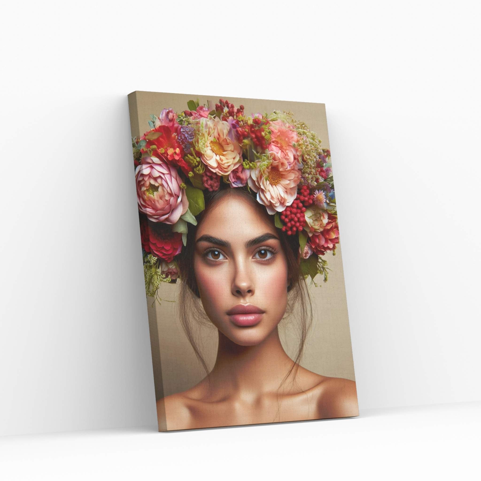 Woman Portrait Flower Head Canvas Wall Art - Y Canvas