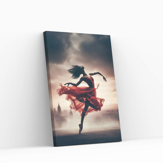 African Black Woman Ballerina in Red Dress Canvas Wall Art Home Decor - Y Canvas