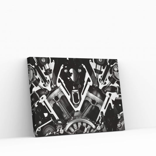 Car Engine Front Grayscale Canvas Wall Art - Y Canvas