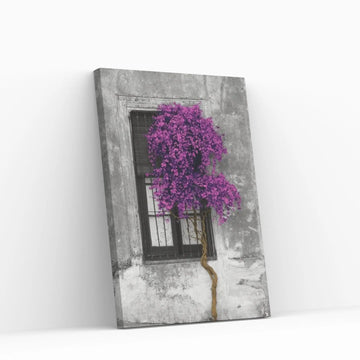 Tree in Front of Window Purple Pop Color Pop Canvas Wall Art - Y Canvas