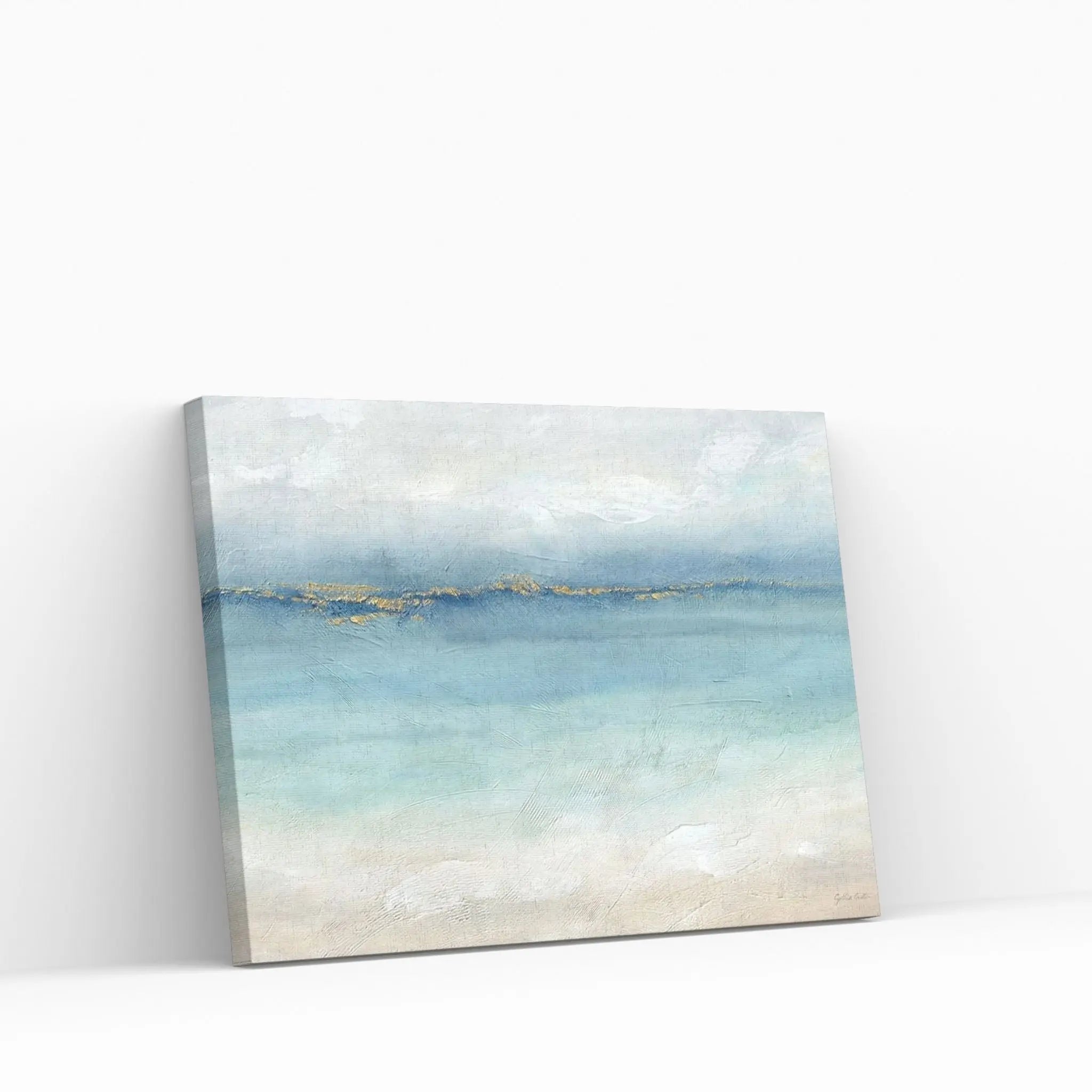 Serene Sea Grey Gold Landscape Canvas Wall Art - Y Canvas