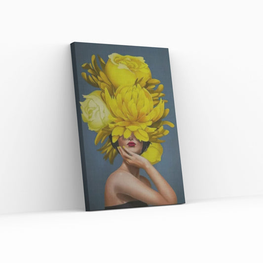 Yellow Floral Woman Canvas Art - Y Canvas