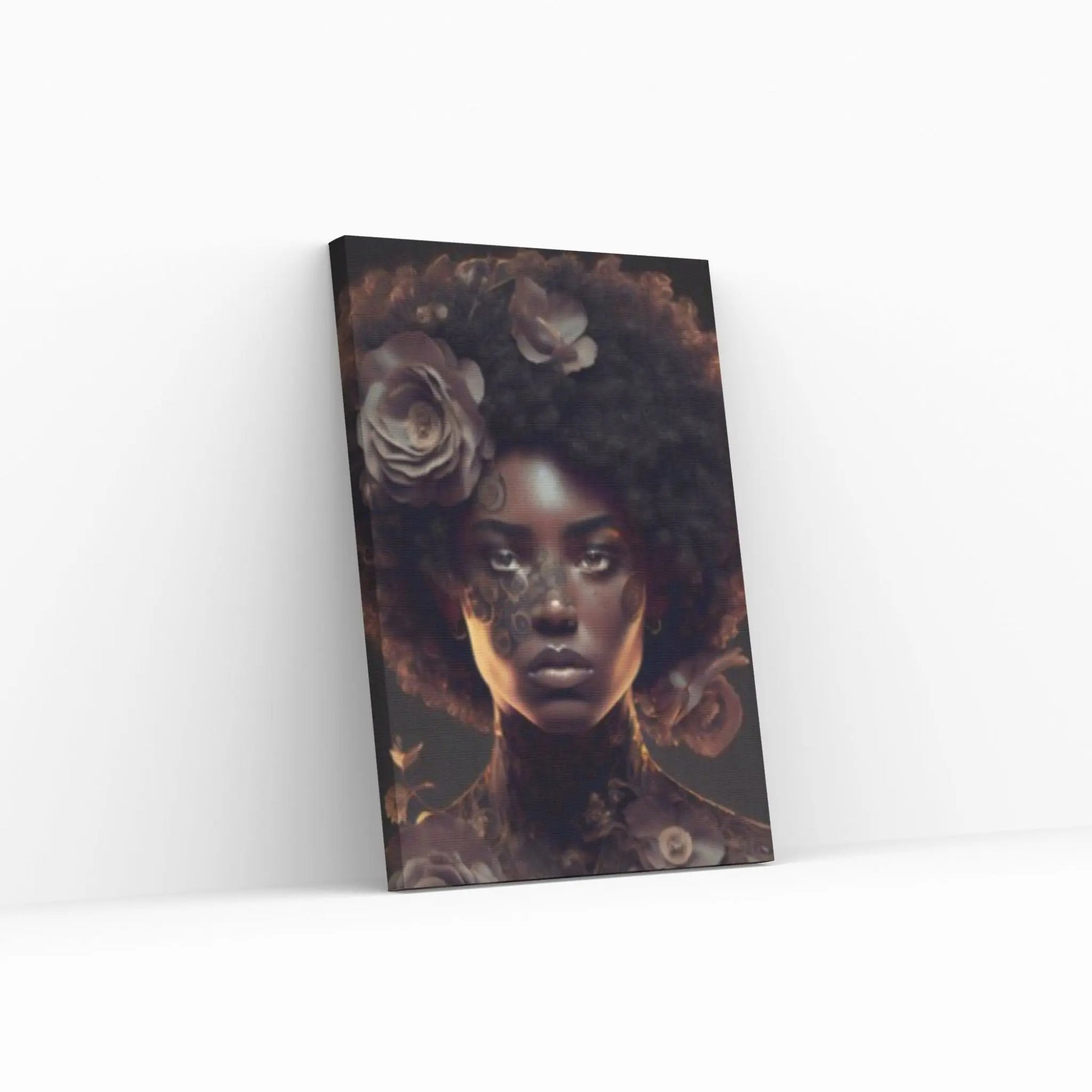 Black woman head flowers Canvas wall art, Black art, Black girl print, flower woman painting, Girl Flowers Poster - Y Canvas