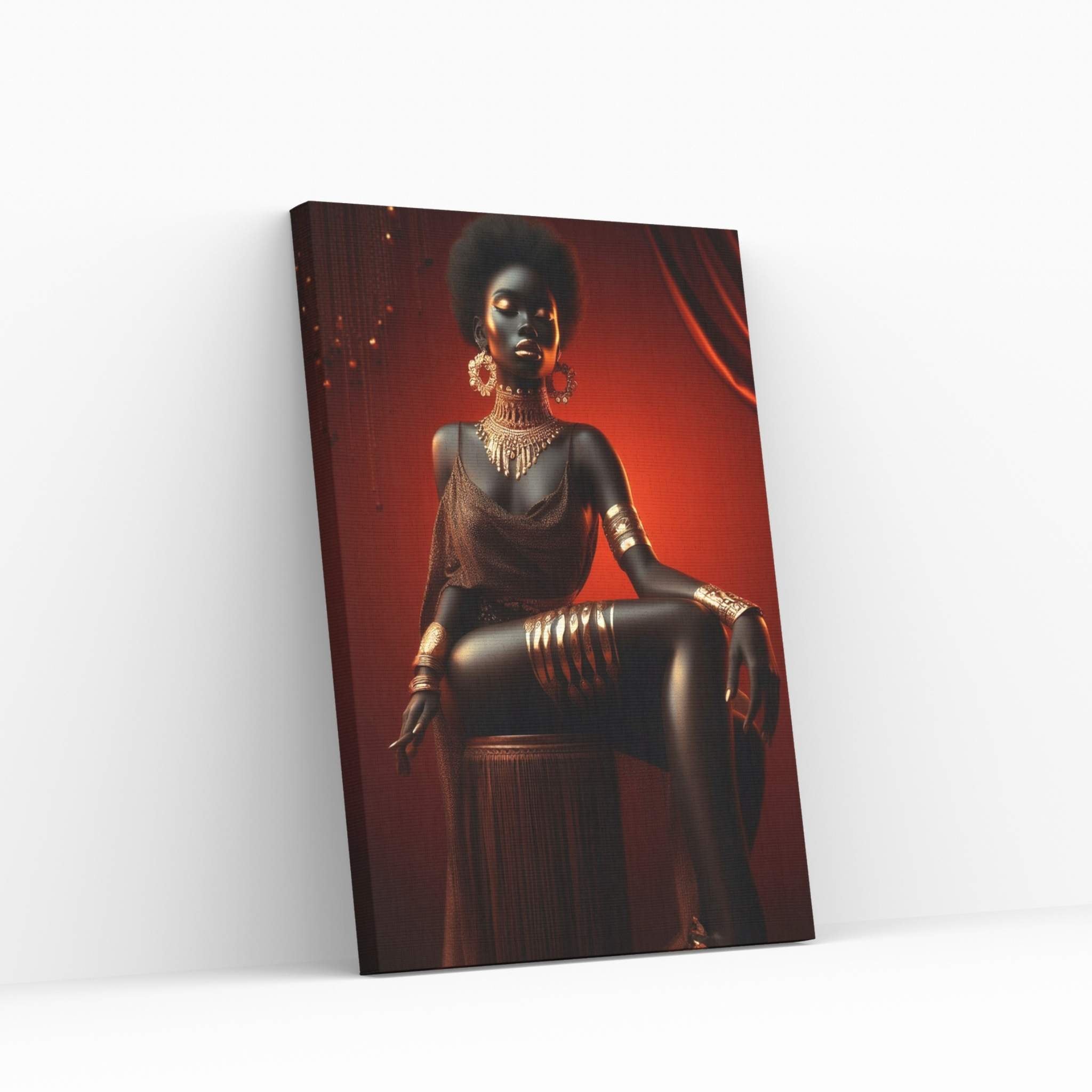 African Black Woman Gold Make-up Canvas Canvas Wall Art - Y Canvas