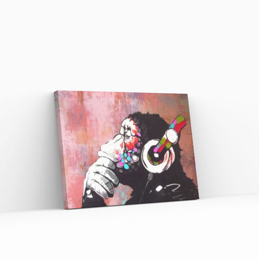 Banksy Dj Monkeycanvas Wall Art, Thinking Monkey Canvas Print, Animal Wall Art, Headphone Monkey - Y Canvas