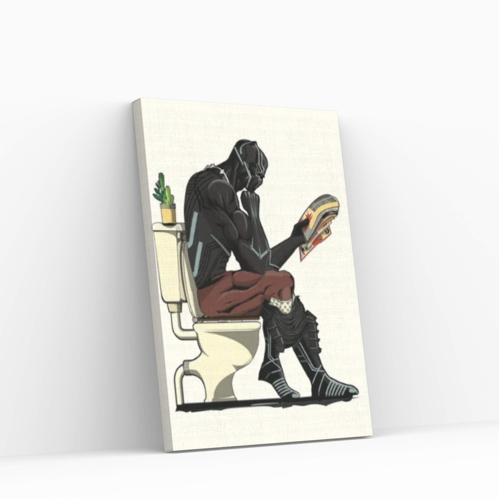 Black Panther On The Toilet Canvas Wall Art - Y Canvas