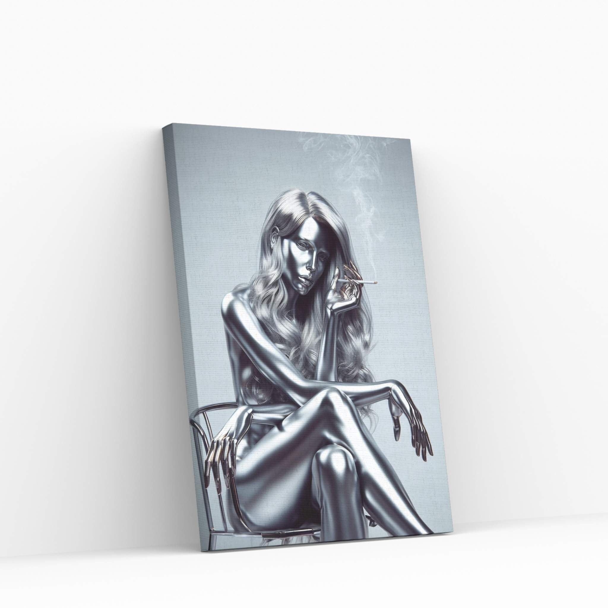 Metalic Robotics Smoke Woman Canvas Wall Art - Y Canvas