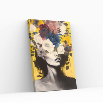 Woman Portrait Flower Head Canvas Wall Art - Y Canvas