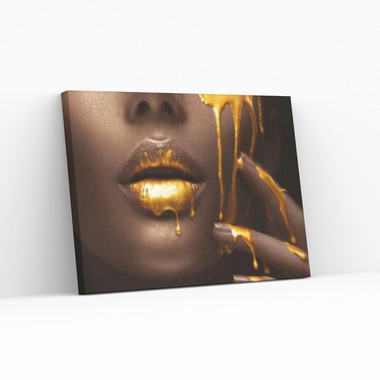 African American art, Black Woman print, African Wall Art, Fashion African Woman Gold Lips canvas - Y Canvas