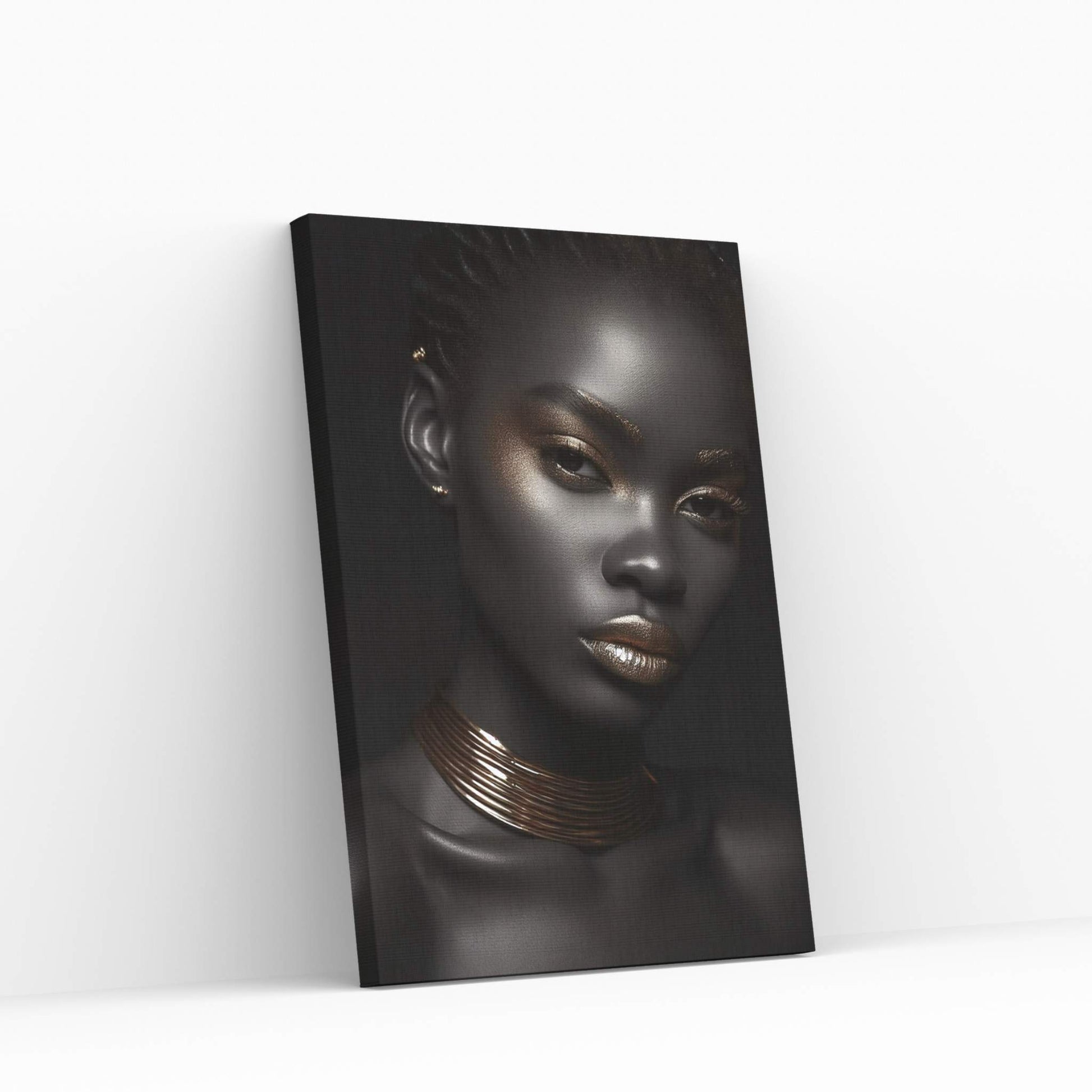 African Black Woman Gold Make-up Canvas Portrait Canvas Wall Art - Y Canvas