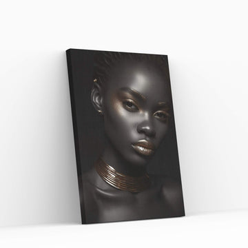 African Black Woman Gold Make-up Canvas Portrait Canvas Wall Art - Y Canvas