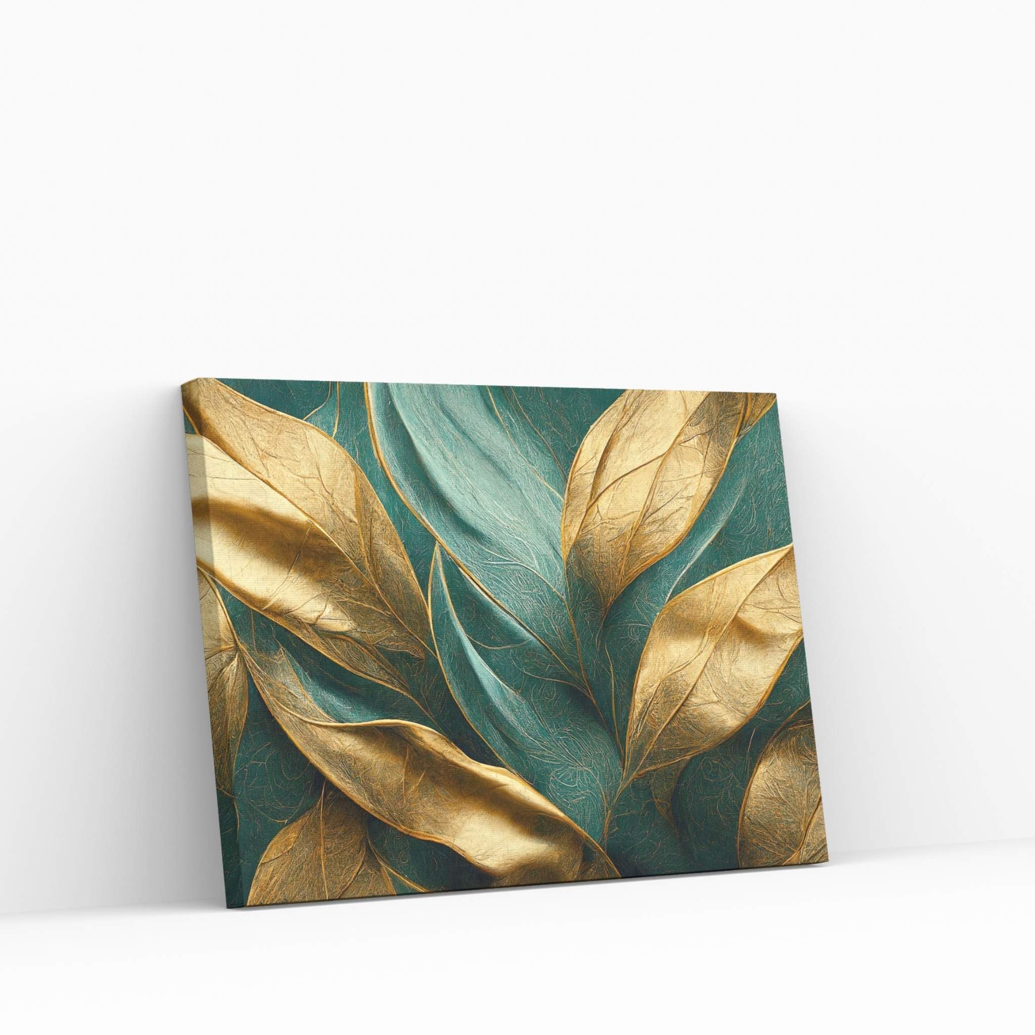 Abstract Yellow Gold Green Flower Leef Canvas Wall Art - Y Canvas