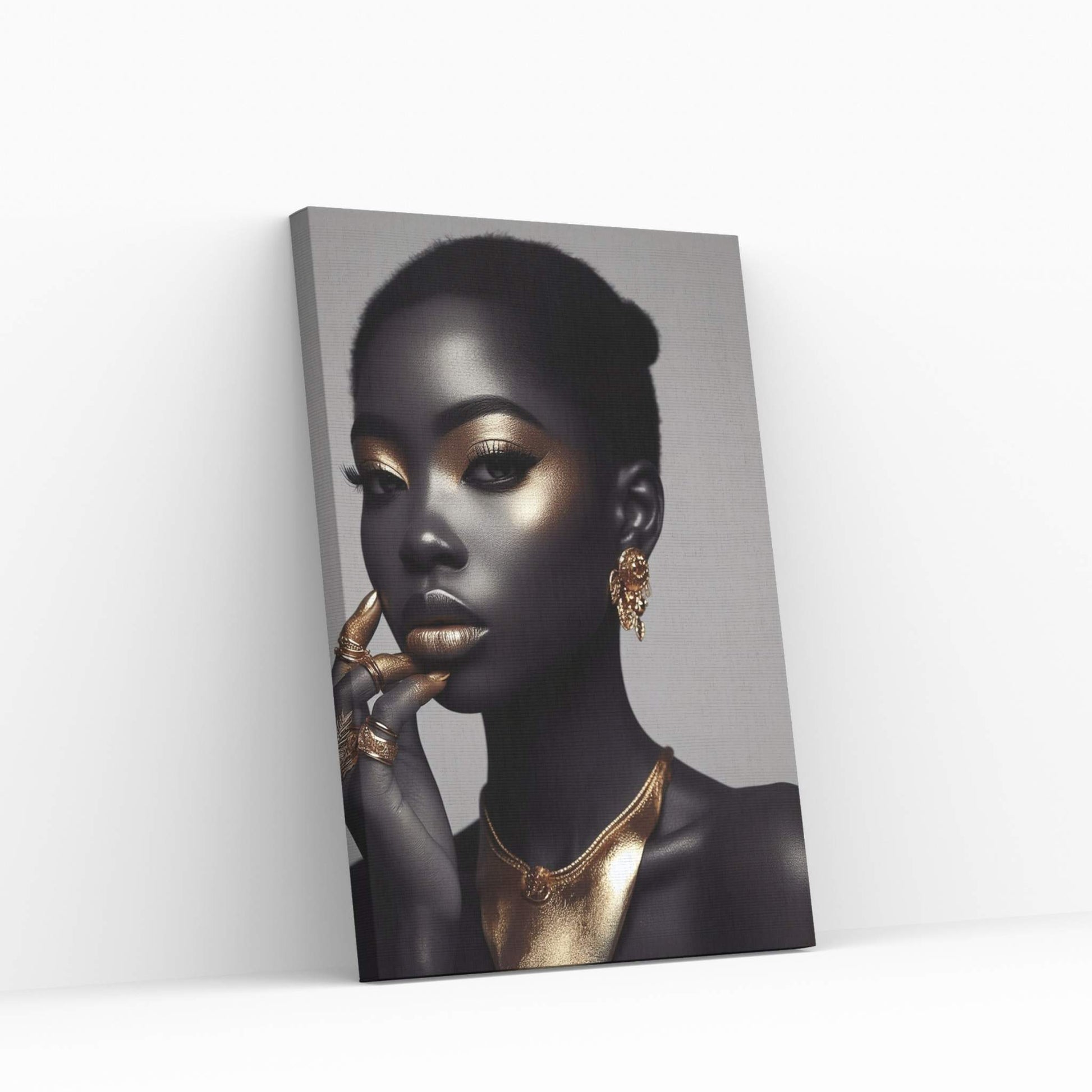 African Black Woman Gold Make-up Canvas Portrait Canvas Wall Art - Y Canvas