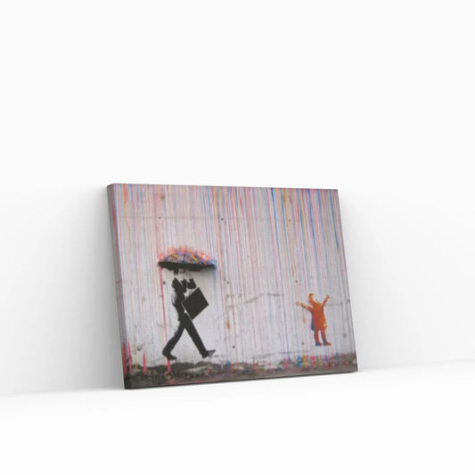 Banksy Poster, Rainbow Umbrella Canvas, Colourful Graffiti Decor, Banksy Canvas Wall Art, Graffiti Print, Banksy Street Art - Y Canvas