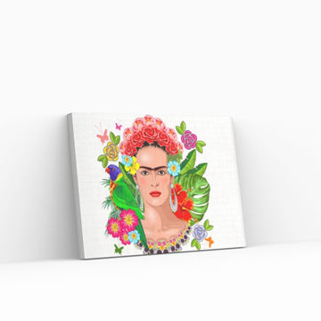 Frida Kahlo Art Canvas Wall Art, Holding a Cup of Tea & Cigarette Decoration - Y Canvas