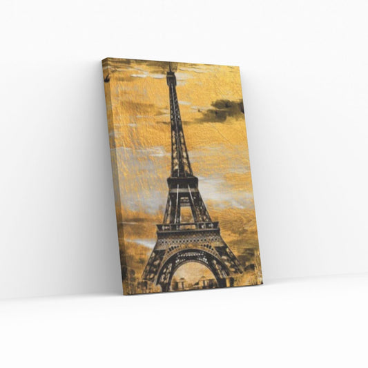 Gold Black Canvas Wall Art, Gold Black Abstract Canvas, Love in Paris Canvas, Eiffel Tower Art - Y Canvas