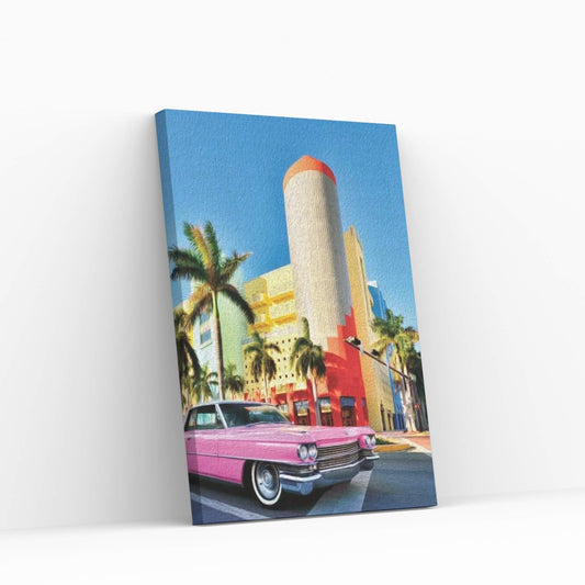 Pink Cadillac Miami Art District II Canvas Wall Art - Y Canvas