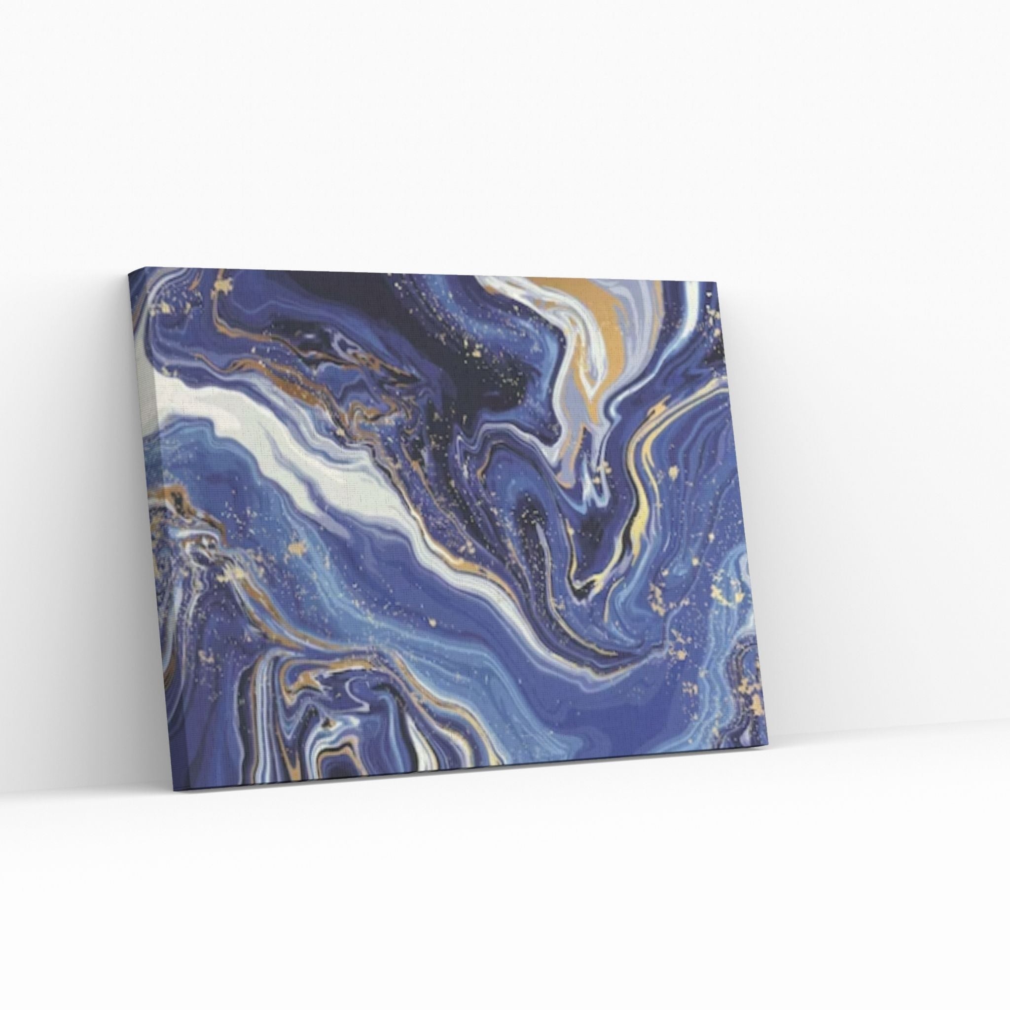 Abstract Navy Blue, White and Gold Marble Canvas Print, Stone Art Print - Y Canvas