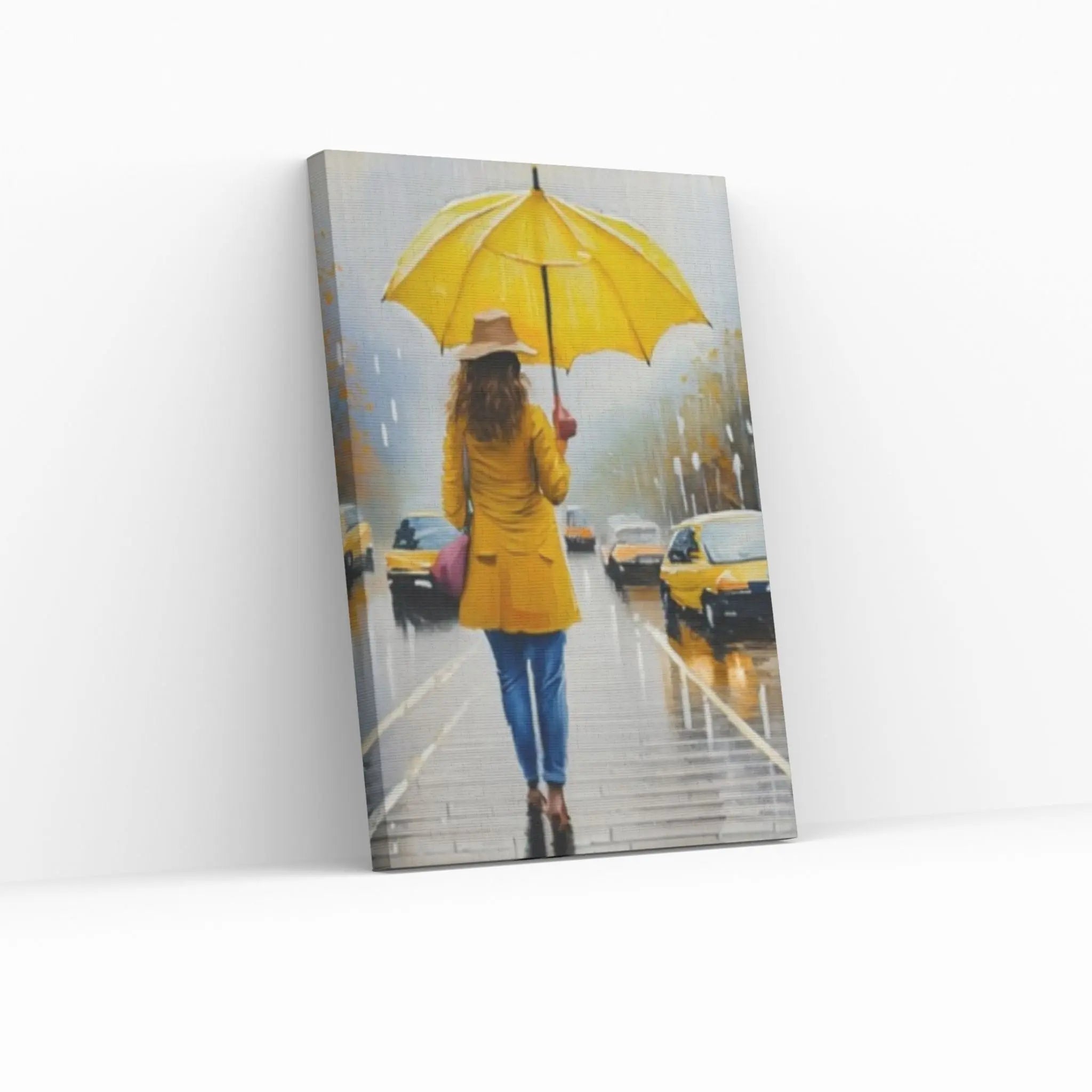 Yellow Color People Umbrella Canvas WAll Art Home Decor Poster Print - Y Canvas