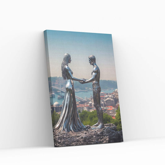 İstanbul Metalic Love Couple Canvas Wall Art - Y Canvas