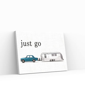 Airstream Car - Just Go Canvas Wall Art - Y Canvas