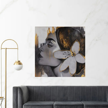 Hand-painted Art "Golden Woman" Modern Painting, Woman Portrait Canvas Wall Art, Face Canvas Art - Y Canvas