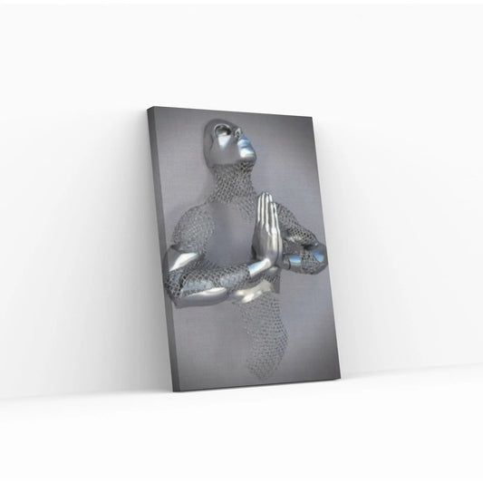 Praying Chain Grey Art Print on Canvas, Metallic Wall Art Canvas - Y Canvas