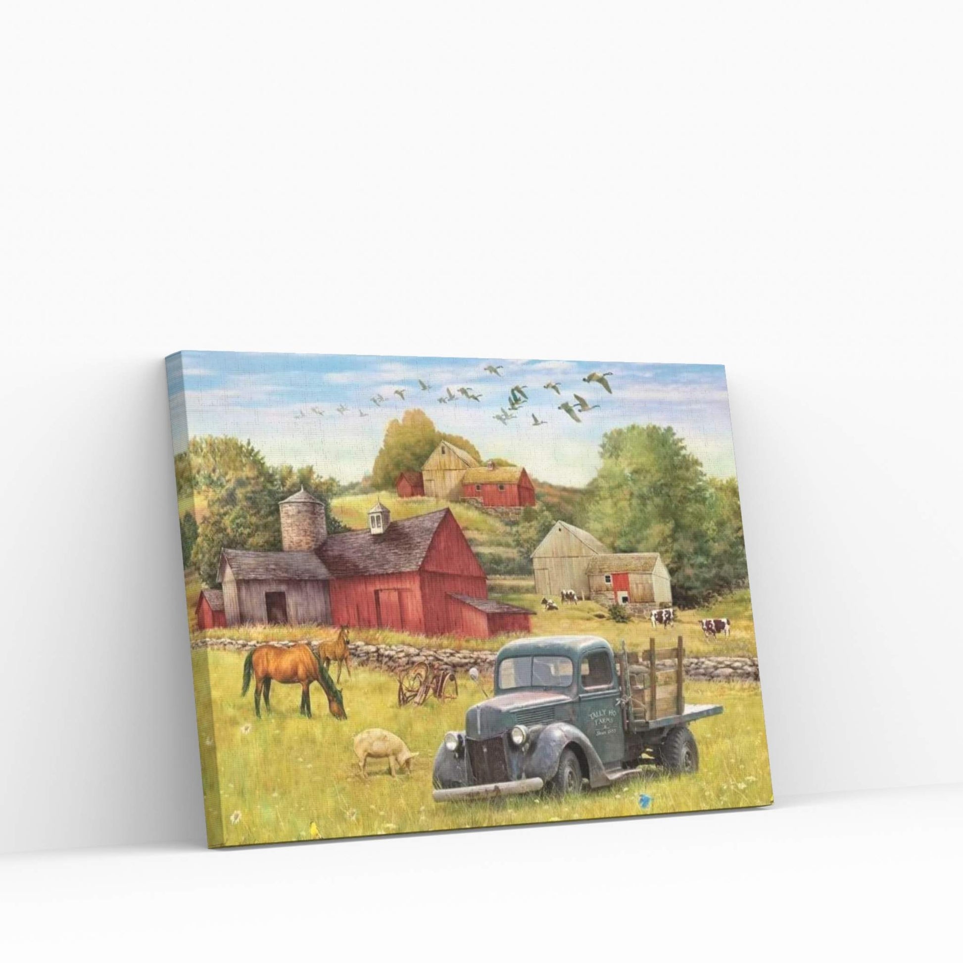 Tally Ho Farms And Truck Canvas Wall Art - Y Canvas