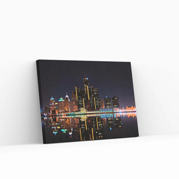 Detroit Skyline at Night Canvas Wall Art Design Poster Canvas Wall Art - Y Canvas