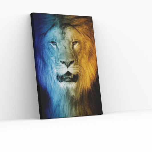 African Lion Canvas Wall Art, Black and white blue eyes lion Canvas Print - Y Canvas