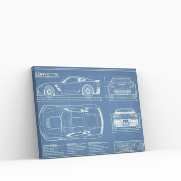 Corvette (C7) Grand Sport Blueprint Canvas Wall Art - Y Canvas