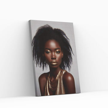 African Black Woman Gold Make-up Canvas Portrait Canvas Wall Art - Y Canvas