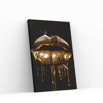 Gold Lips Woman Black Woman Gold Lips Canvas Wall Art - Y Canvas