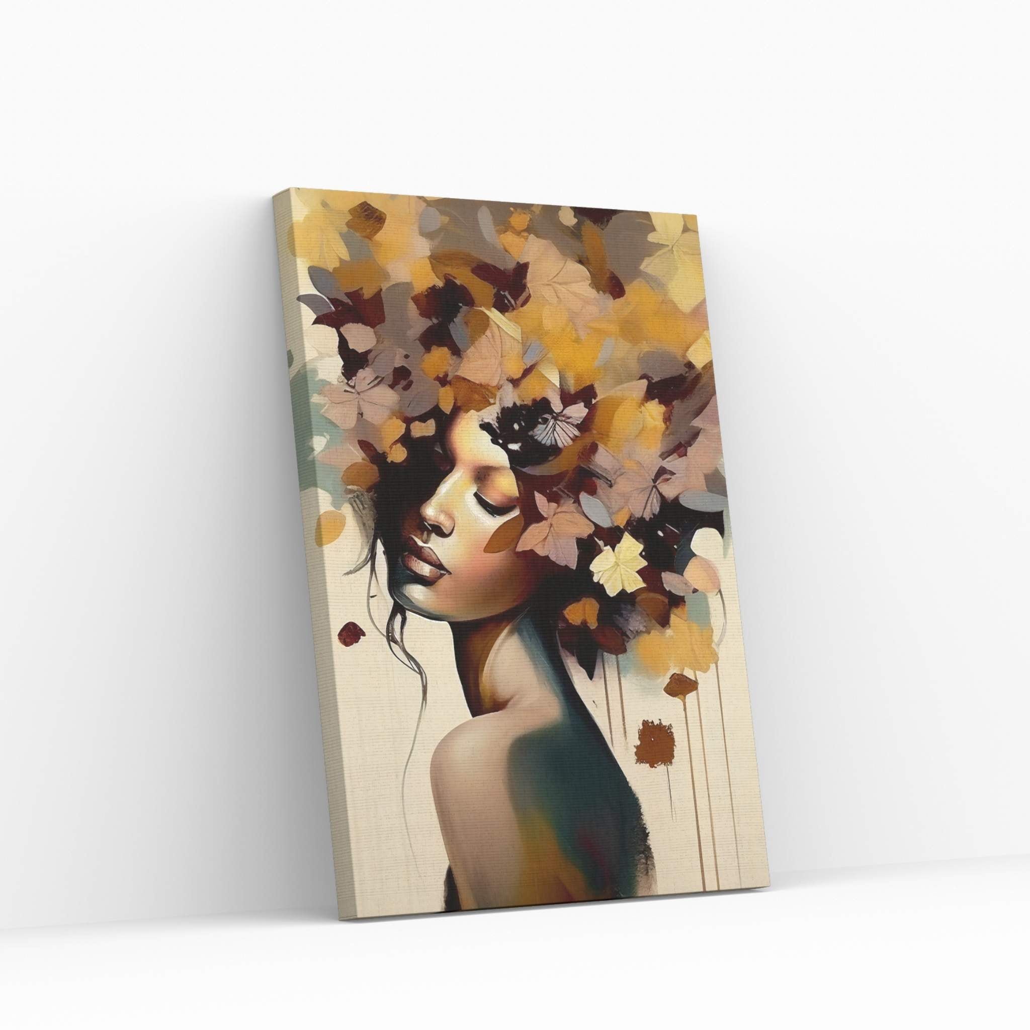 Woman Portrait Flower Head Canvas Wall Art - Y Canvas